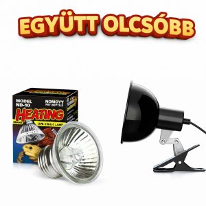 NomoyPet mini  UVB 3.0 25W és melegítő izzó egyben, NomoyPet búrás, csíptetős lámpával
