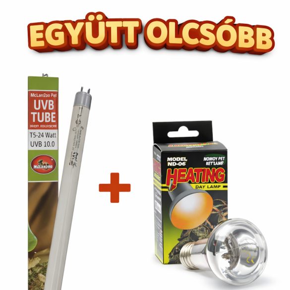 10.0 UVB fénycső, 24W és melegítő izzó 40W 