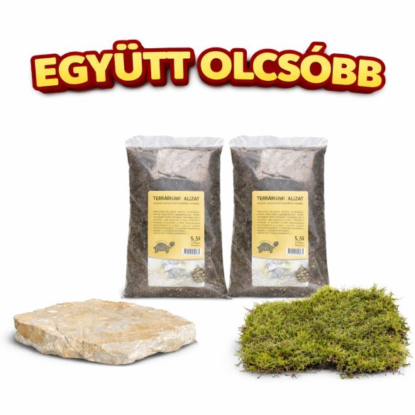 Napoző kő (M), Teknősbarátok aljzat 2 db és Terráriumi moha egy csomagban (M)
